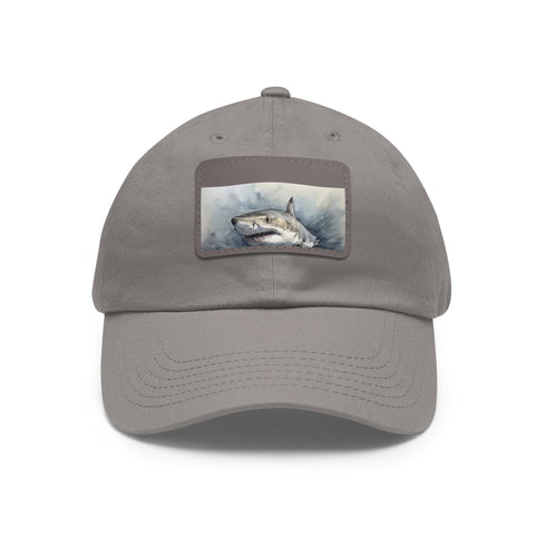 White Great White Shark Snapback Cap, Rectangle Design, Vegan Cotton Material