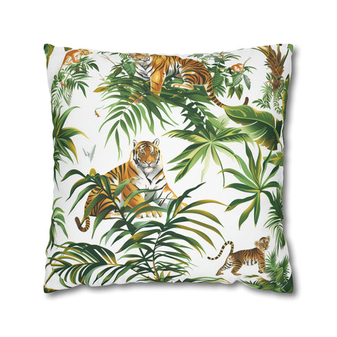 Wild Tiger Jungle Pillowcase - Transform your bedroom into a wild oasis with this Jungle Safari pillowcase featuring seamless jungle pattern and majestic tigers. Exotic home decor.