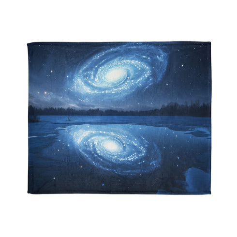 Spiral Galaxy Mirrored in a Frozen Lake Plush Fleece Throw Blanket