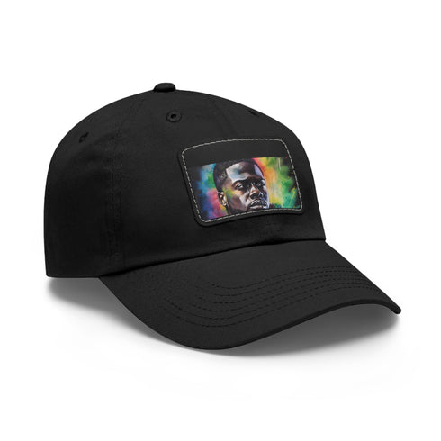 Kevin Hart neon watercolor baseball cap with light brown patch.