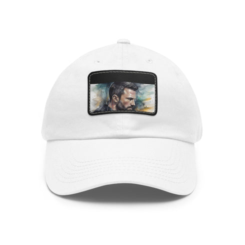 Ben Affleck Batman watercolor cap with light brown rectangle patch.