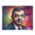 Vibrant Rowan Atkinson watercolor puzzle with neon colors, 10" x 8".
