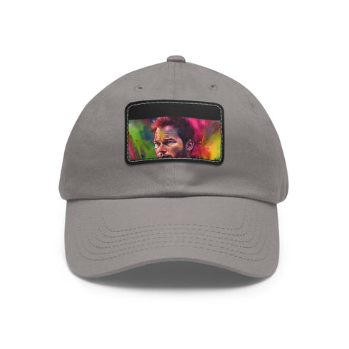 Neon watercolor Chris Pratt cap with light brown rectangle patch.