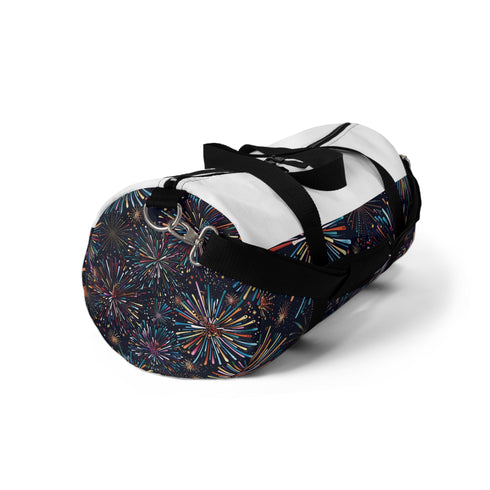 Fireworks Celebration Duffel Bag with vibrant Festive Fireworks pattern.
