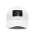 Neon watercolor baseball cap in white with light brown patch.