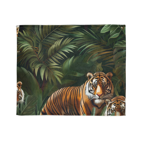 Tropical Jungle Safari Tiger Foliage Seamless Plush Fleece Throw Blanket - View 2 | Prints With Passion