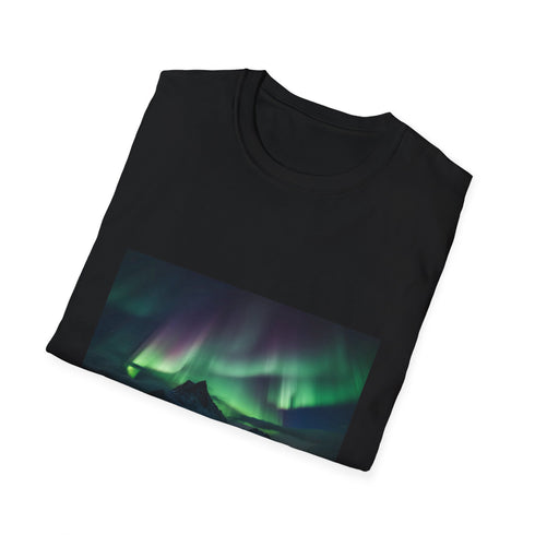 Charcoal cotton T-shirt with vibrant aurora borealis design regular fit