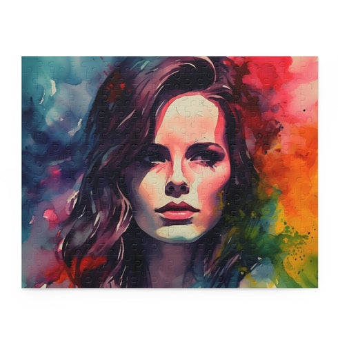 Kate Beckinsale watercolor neon puzzle - vibrant 10" x 8" artwork.