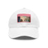 Whimsical white cotton baseball cap with light brown patch.