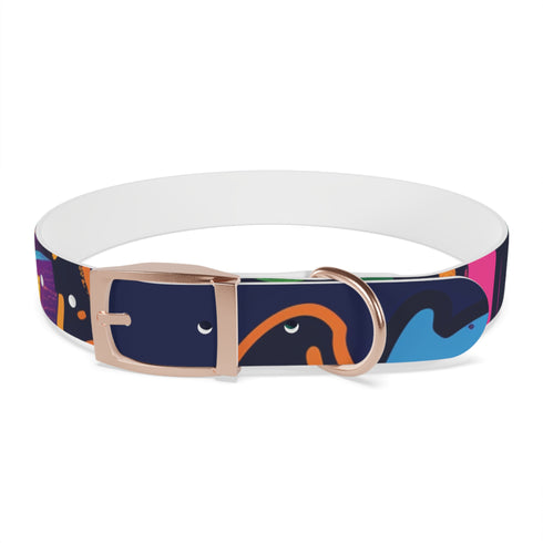 Neon graffiti dog collar in black onyx: urban style statement.