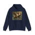 Whimsical navy hoodie featuring pigs flying, men’s/women’s unisex regular fit.