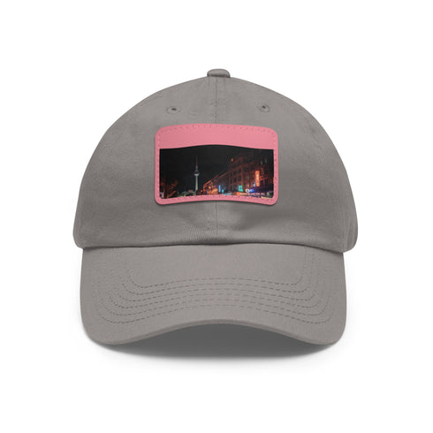 Berlin Night Skyline Cap, White / Light Brown Rectangle Hats for Urban Explorers.