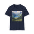 Watercolor Swiss Alps graphic charcoal cotton t-shirt in small size