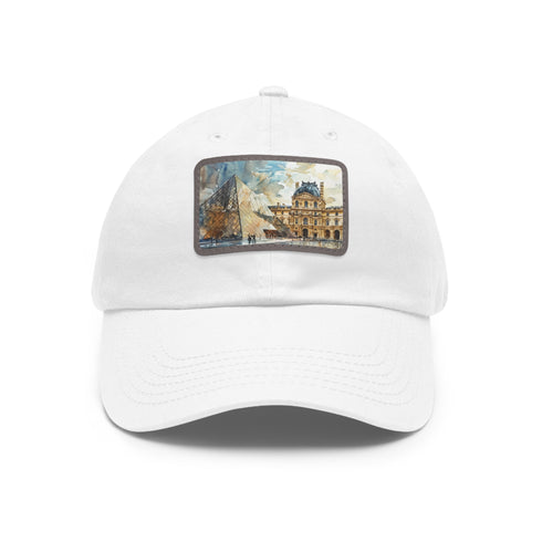 Louvre Paris Watercolor Baseball Cap White Light Brown Rectangle Unisex Vegan