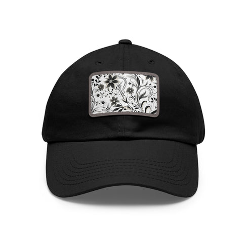 Monochrome baseball cap with repeating black and white design.
