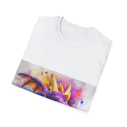 Colorful Spyro watercolor tee in charcoal, size S for men/women.