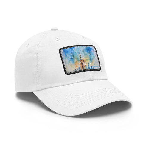 Empire State Skyline Watercolor Cap - White/Light Brown Rectangle Unisex Hat