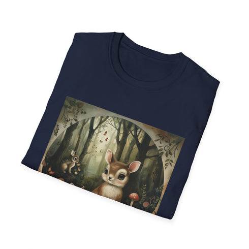 Charcoal cotton t-shirt featuring woodland animal design for summer fashion