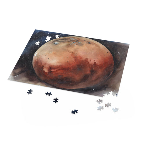 Mars watercolor jigsaw puzzle with vibrant red planet landscapes.