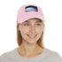 White cotton Malibu Dreamin baseball cap with light brown rectangle patch.