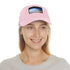 White baseball cap with Malibu beach image, unisex, cotton, vegan.