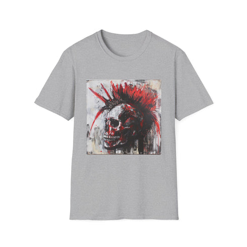 Charcoal punk rock skull T-shirt with bold graphic and crew neck