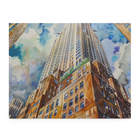 Chrysler Building watercolor puzzle with 120 pieces, perfect for relaxation.