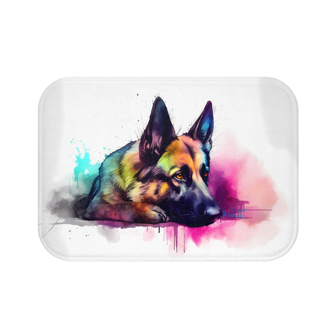 German Shepherd bath mat, loyal companion for your bathroom decor.