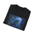 Charcoal DTG crew neck t-shirt with moonlit castle forest design