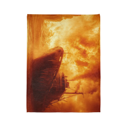 Frozen Ship Adrift in Firestorm Plush Fleece Throw Blanket