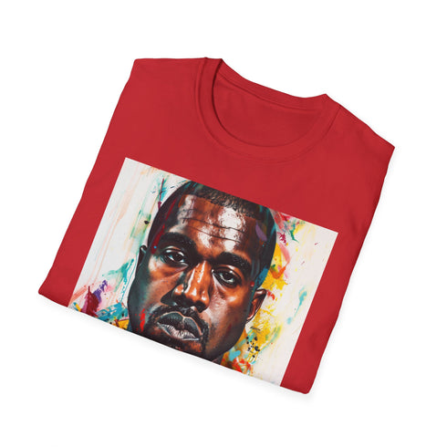 Charcoal cotton T-shirt with vibrant Kanye West portrait and crew neck