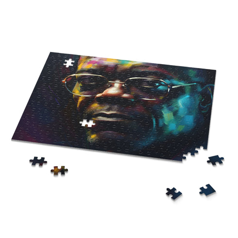 Neon watercolor Samuel L. Jackson puzzle, vibrant colors, challenging.
