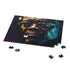 Neon watercolor Samuel L. Jackson puzzle, vibrant colors, challenging.