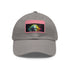 Vibrant Einstein watercolor baseball cap with neon lights on white.