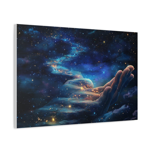 Path of Stars Leading to a Giant Hand Stretched Canvas Wall Art