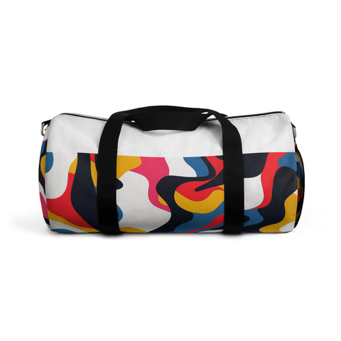 Bright, geometric print duffel bag for travel and workouts.
