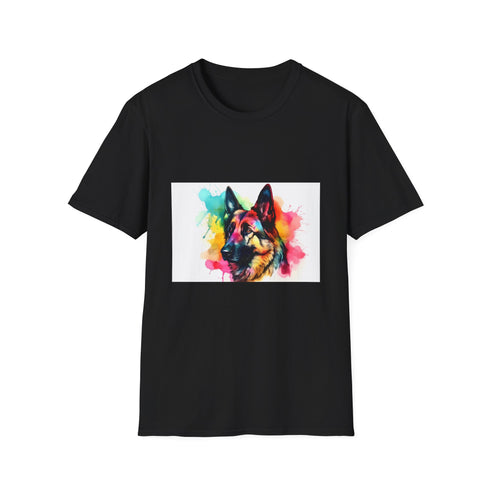 š¾ Shepherd's Love: A Watercolor Symphony of Affection and Joy | T-Shirt | CanineCompanion, CutePaws, DogLoverGift, DogMom, FourLeggedFriend, FurryFriend, GermanShepherdLovers, Pawsome, PetLove, Search the most relevant hastags for a post promoting the tshirt of the, ShepherdNation | Prints with Passion