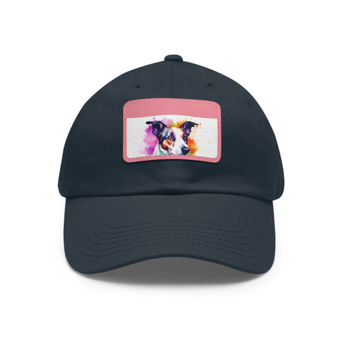 Adorable Jack Russel snapback cap in white with light brown patch.