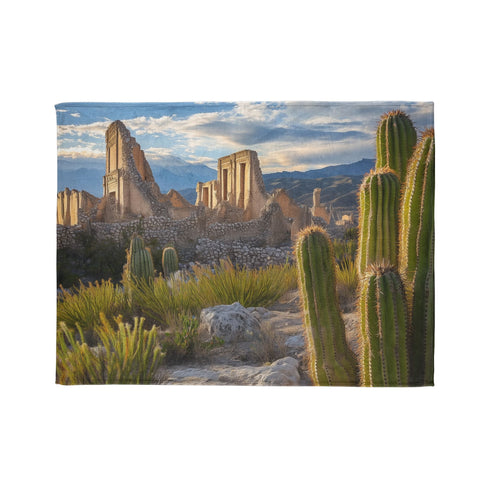 Cactus Shaped Like Ancient Ruins Plush Fleece Throw Blanket