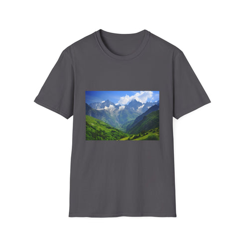 Charcoal cotton crew neck T-shirt with majestic French Alps graphic
