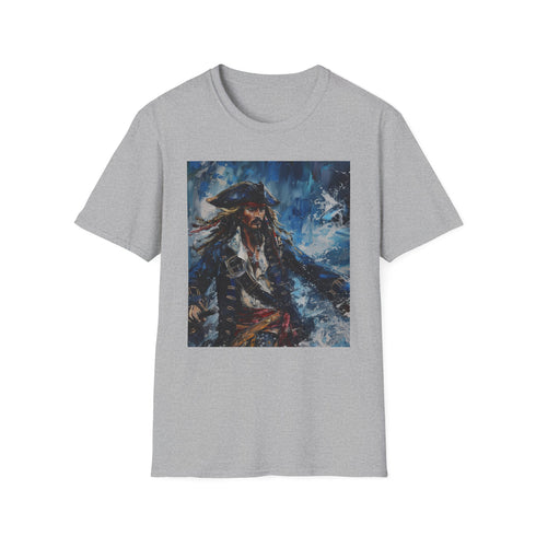 Pirates Compass Charcoal T-shirt with Jack Sparrow Portrait Design.