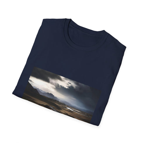 Charcoal cotton crew neck T-shirt with Icelandic landscape pattern Regular fit