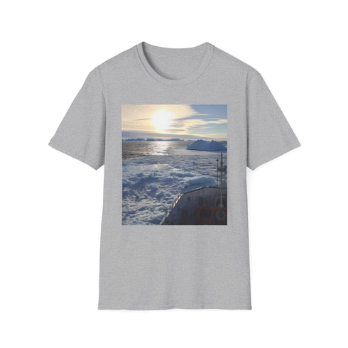 Charcoal crew neck T-shirt with Antarctic iceberg print in soft cotton fabric