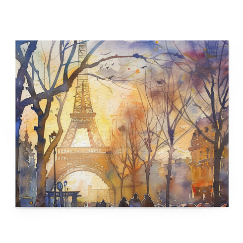 Colorful Eiffel Tower watercolor puzzle for art lovers and travel enthusiasts.