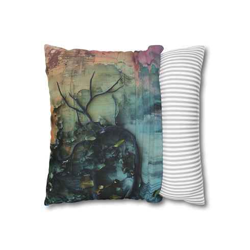 Cosmic Vines Climbing a City Wall Double-Sided Square Cushion Cover