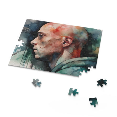 Eminem watercolor rap jigsaw puzzle for music and puzzle enthusiasts.