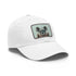 Stylish white cat cap with light brown patch for trendsetting fashionistas.