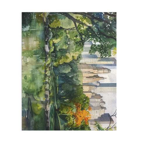 Central Park watercolor puzzle with tranquil scenery and vibrant colors.