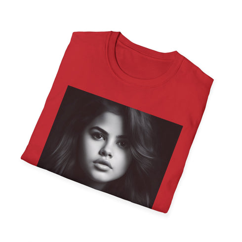 Selena Gomez tee with watercolor artwork in charcoal color, size S.