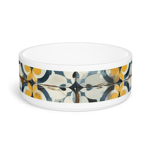 Handcrafted ceramic pet bowl with stylish seamless tile pattern.